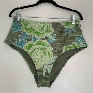 Aerie High Waisted Bikini Bottom Green Floral Swim Bottoms